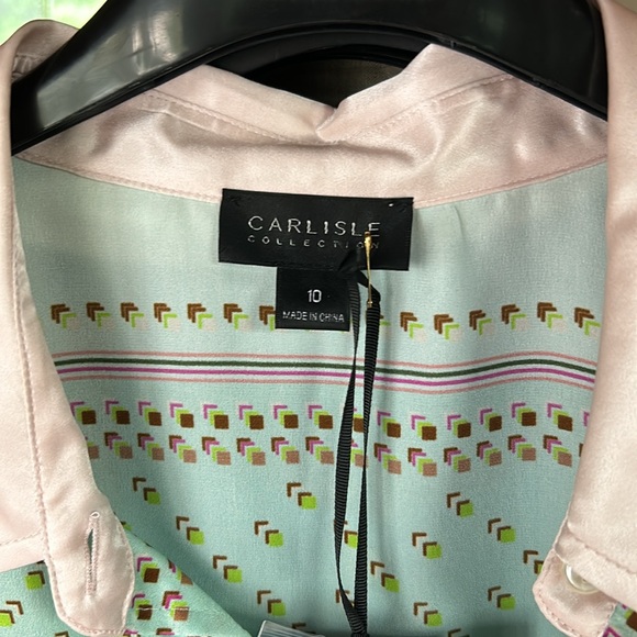 NWT Carlisle Summer House 💯% Italian Silk Scarf Print Blouse - Picture 9 of 10